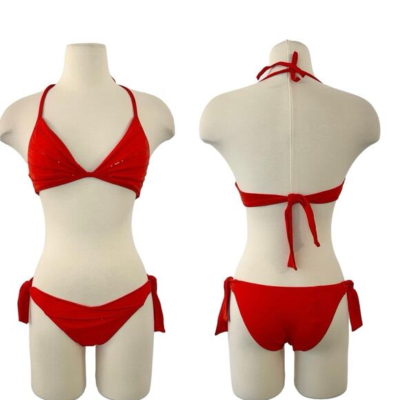 La Perla 2 Piece Bikini Swim Set Sparkle Sequin Red | 34B Top, XS Bottom NWT - Picture 1 of 16